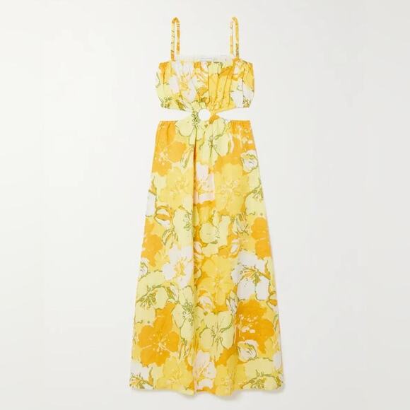 Faithfull The Brand El Rio Linen Cut Out Midi Maxi Dress Loretta Floral Yellow - Picture 10 of 10